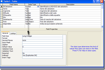 Access al Top: Creazione delle tabelle